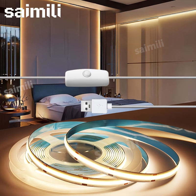 COB LED Strip Lights 5V High Density Linear Lighting Press Switch LED Tape Ribbon Flexible RA90 For Living Room Cabinet Decor