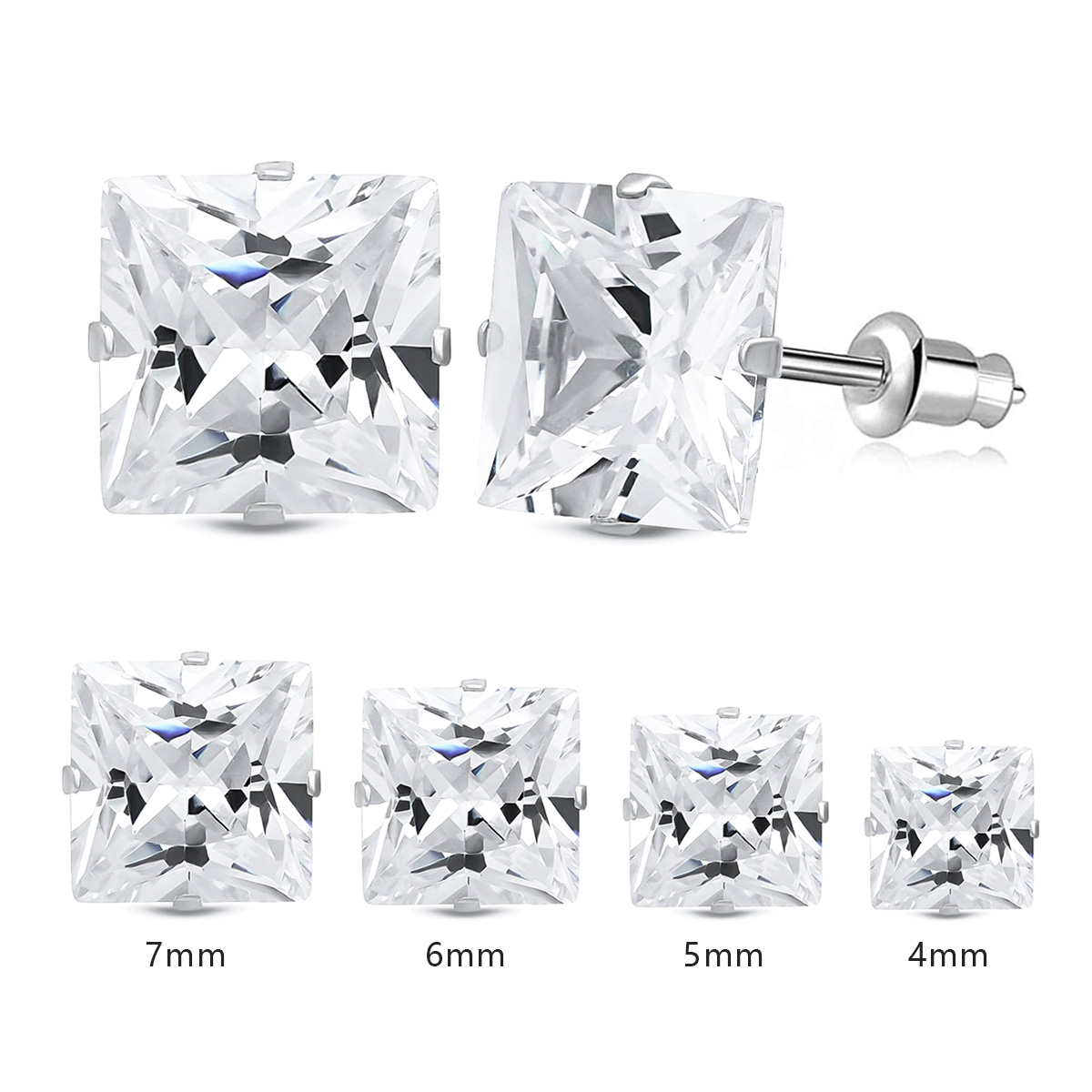 2 Stylish Stainless Steel Round Cubic Zirconia Stud Earrings For Men And Women 5/6/7mm Zircon Stud Earrings