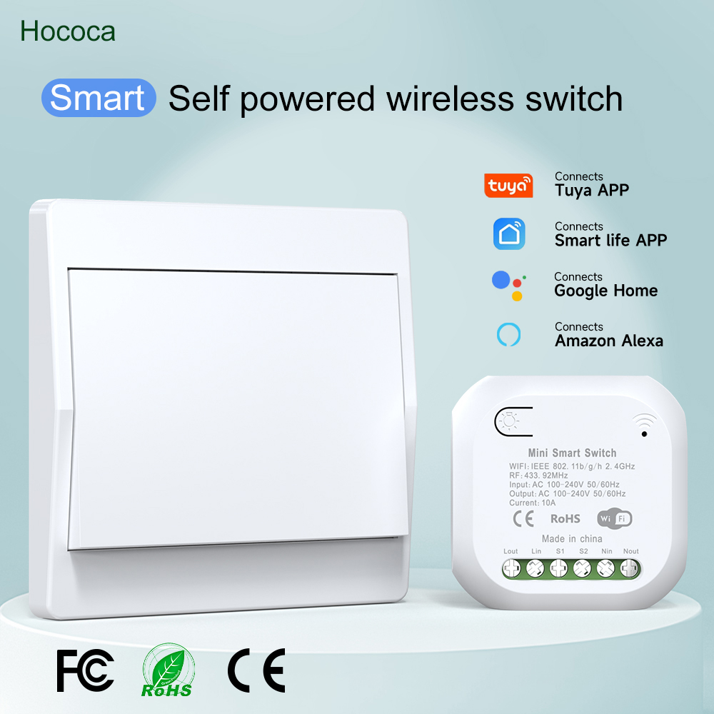 No Battery 1/2gang Kinetic Energy Tuya Smart Switches Wifi+Rf433 Wireless Connection Home Light Switch App Voice Remote Control lightify