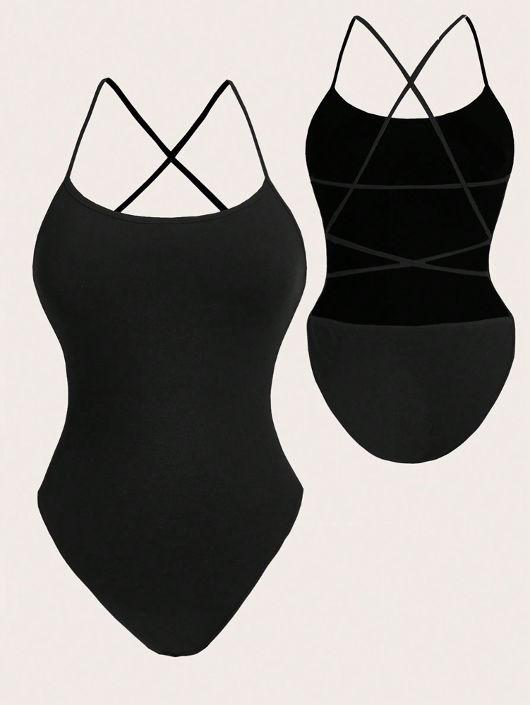 Plus Size Womens 2025 Summer New One Piece Swimsuit Camisole Tankini Solid Colour Sports Fitness