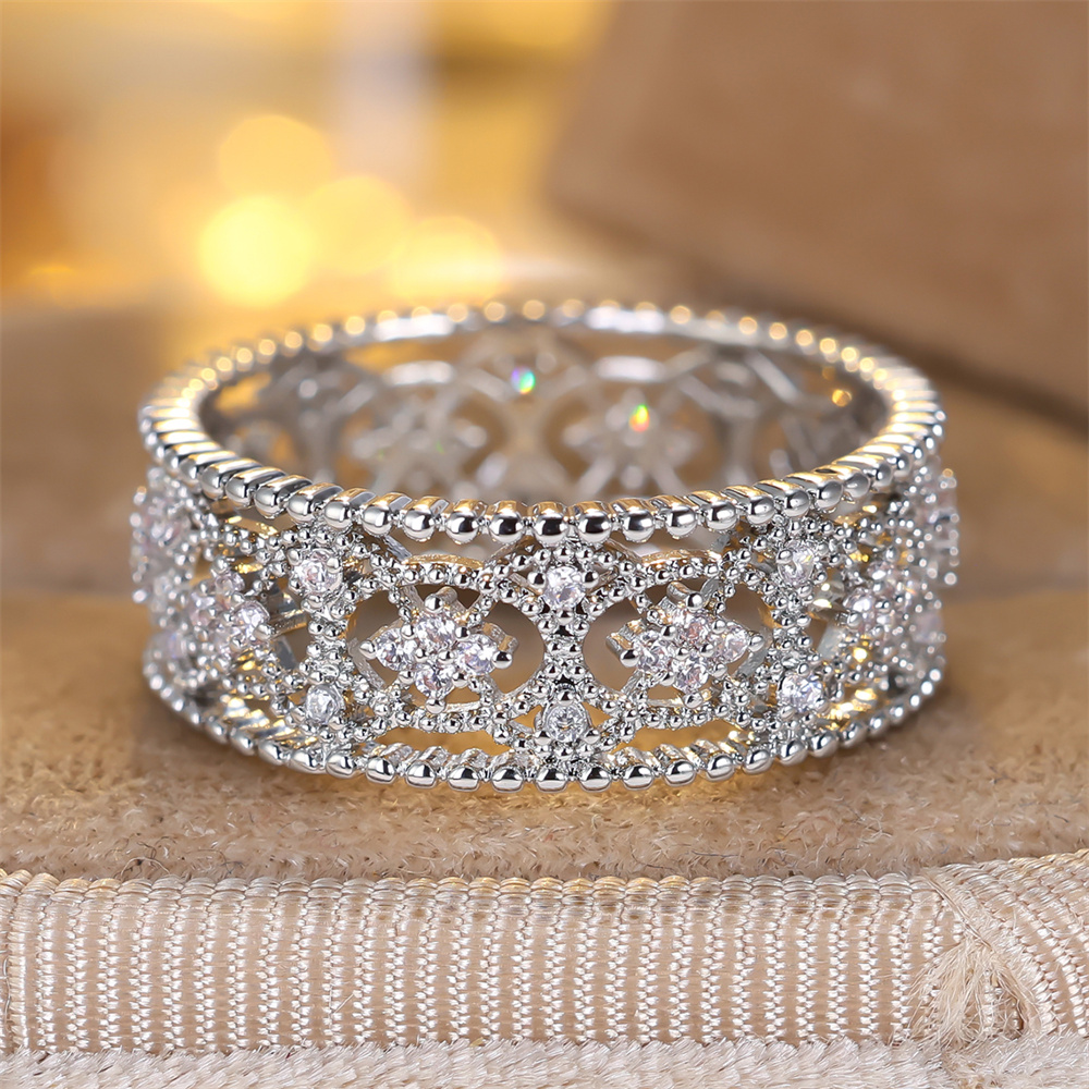 Fashion Hollow White Zircon Rings For Women Vintage Silver Color Engagement Ring Wedding Jewelry Bridal Valentine's Day s