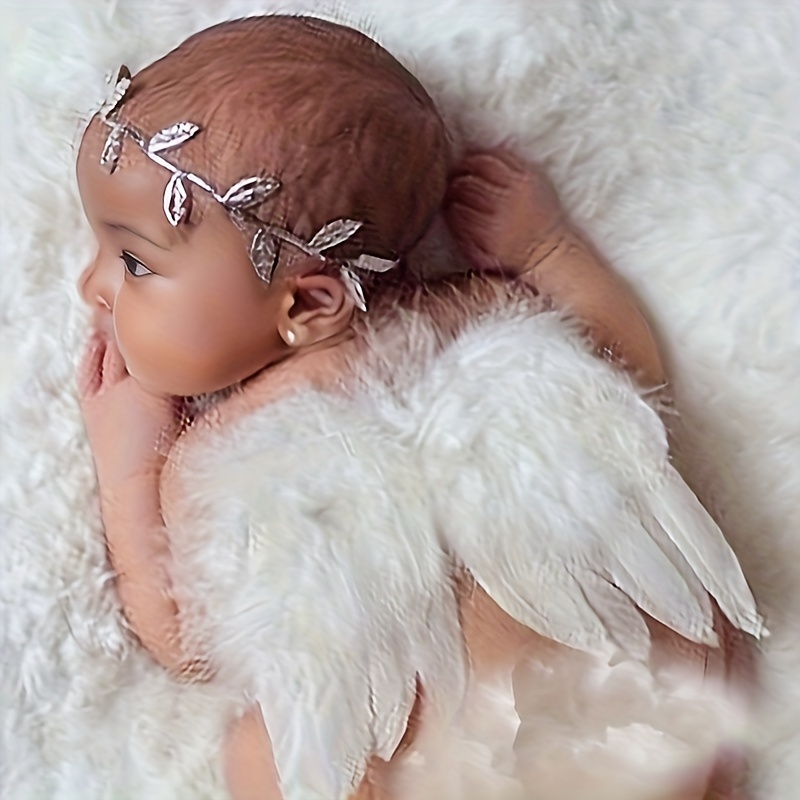 Angel Wings Tiara Set Newborn Photography Feather Angel Wing Comfortable White Wings With Leaf Headband Photo Props Accessories