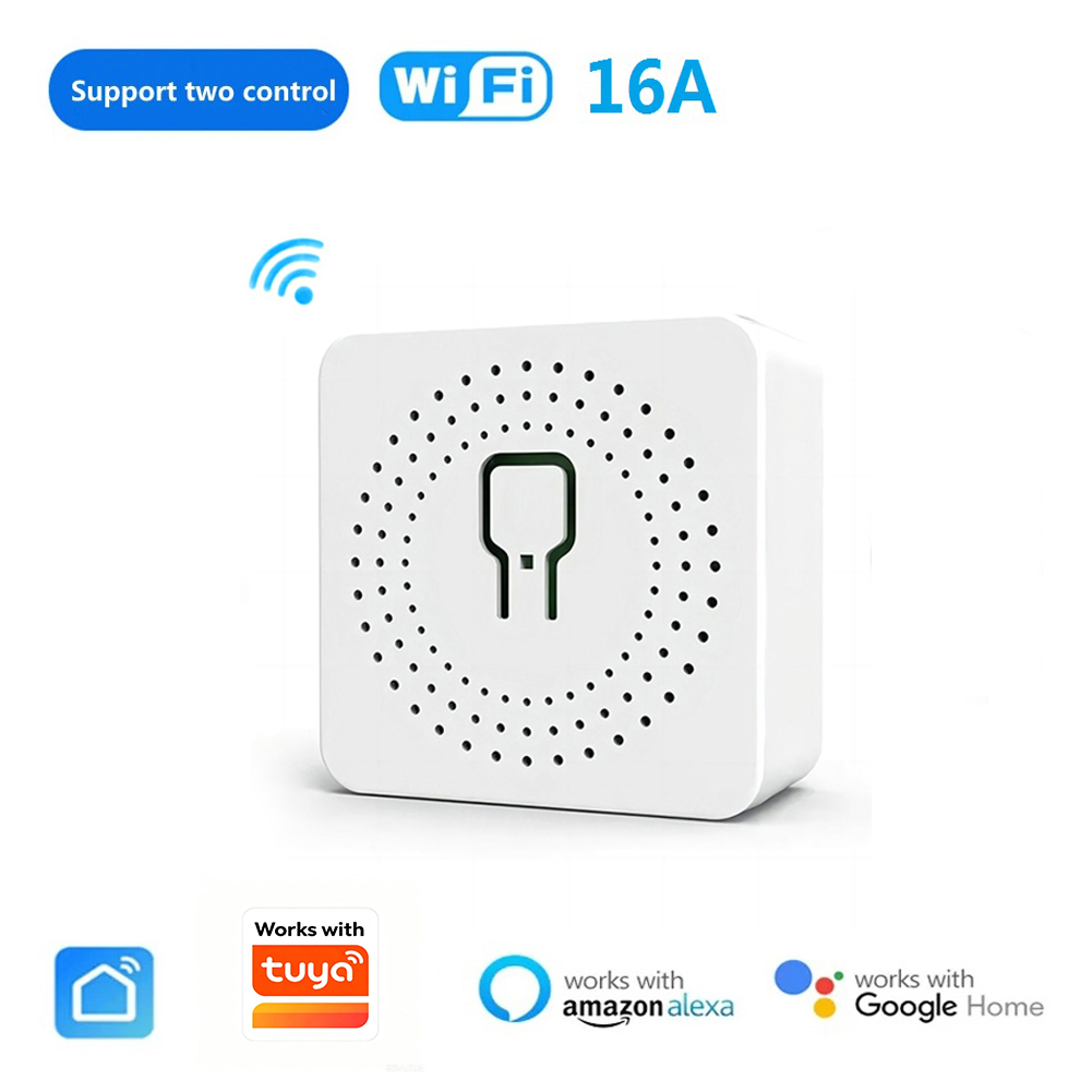 Tuya Mini WiFi Relay Smart Switch 16A 2-way Control Supports Alice, Alexa, Home Smart Life Applications