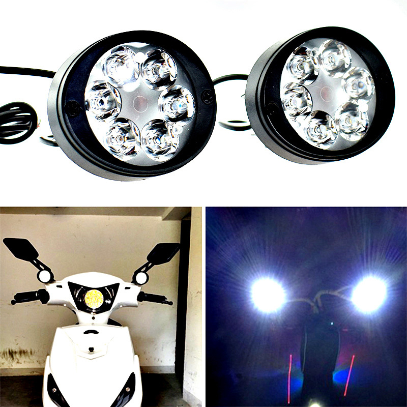2pcs Set Motorcycle Headlight Fog Driving Lights Front Head Lamp 6 LED 12V-85V