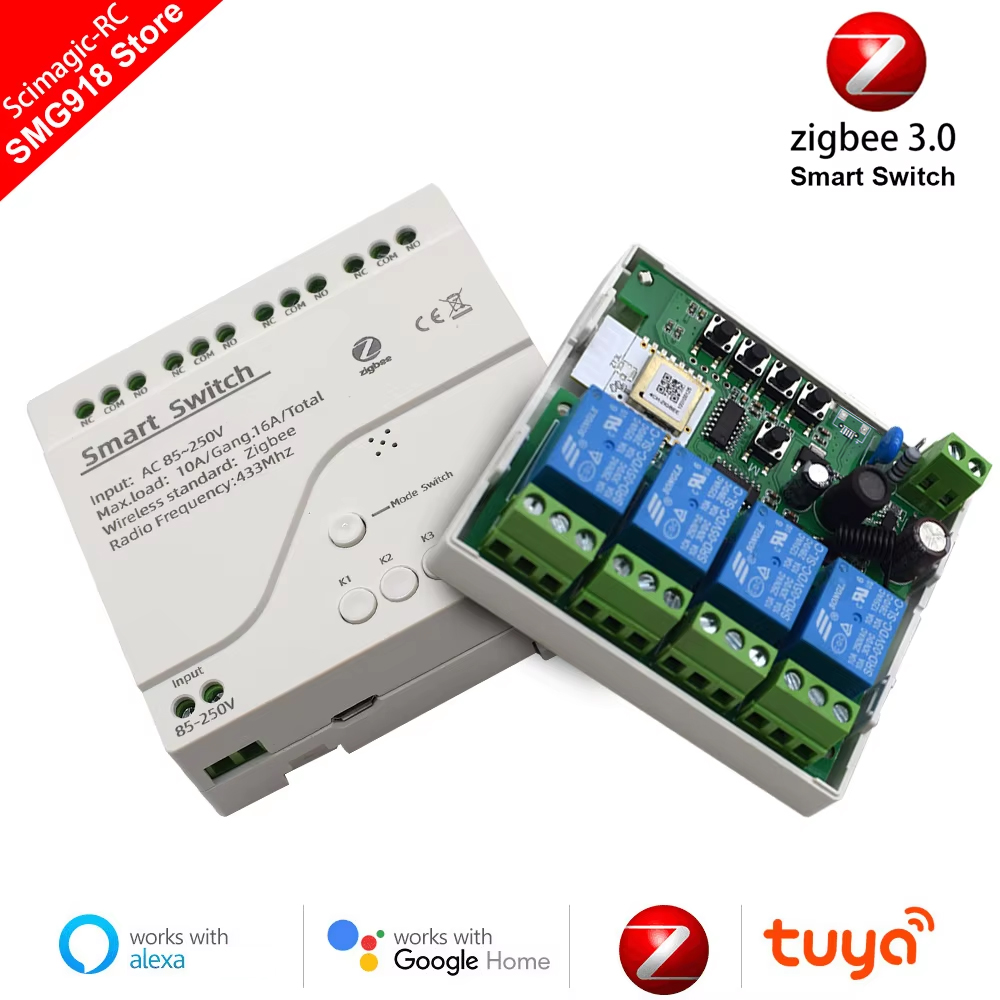 Zigbee Tuya Smart Relay Board Module Light Motor Switch 12v 24v 1 2 4CH Dry Contact RF433 Receiver Work with Alexa Home