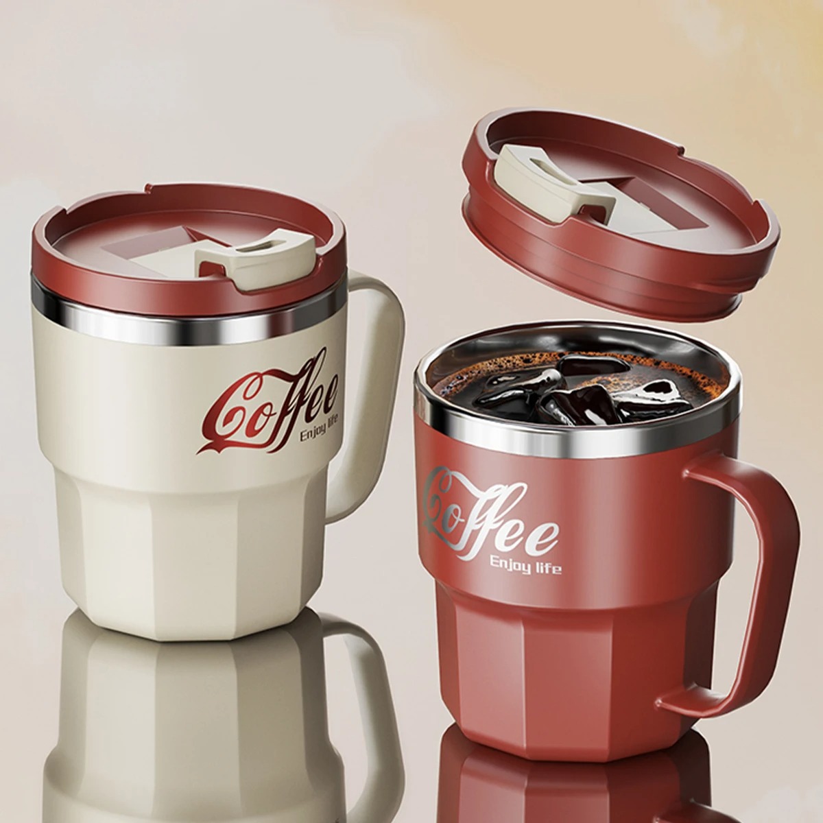 304 Stainless Steel Thermal Water Cup With Handle Portable Double Wall Insulated Mug Sealed Drinking Cup For Cold And Hot Drinks