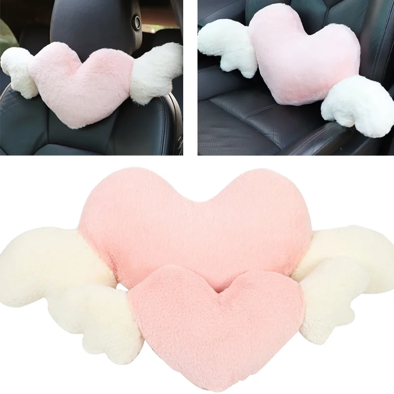 Heart-shaped Cartoon Car Headrest Plush Creative Cute Seat Rear Back Cushion Best to Wife Mother Auto Accessories
