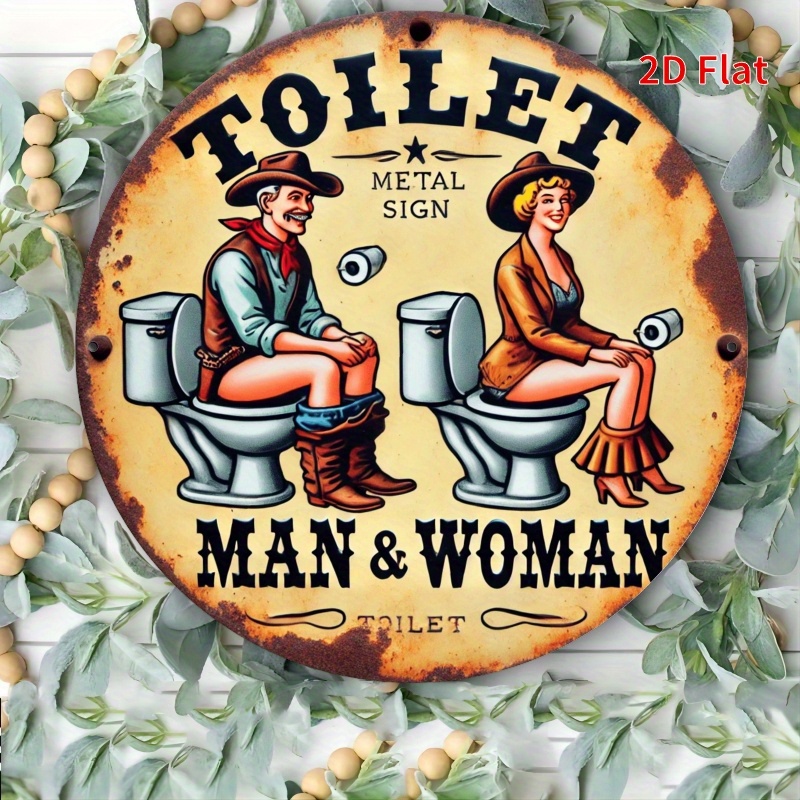 1pc 2D flat wooden decorative sign - Retro toilet theme, Western-style male and female figures and "toilet", toilet decoration
