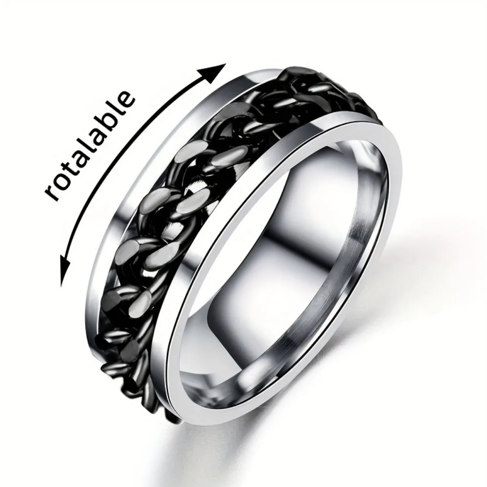 Men's Cool Rotatable Chain Ring, Casual Stainless Steel Finger Ring