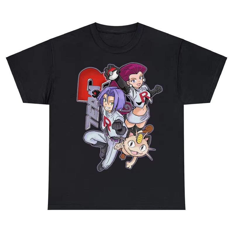2026 Pok É Mon Animation Rocket Team Cartoon Printed T-shirt 2025 Summer Men's and Women's Plus Size Loose Casual Short Sleeved