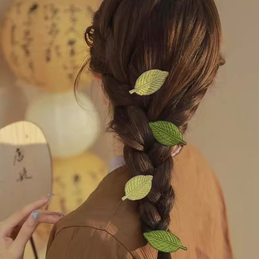1PC Embroidered Leaf Hair Clip Atmosphere Cute Mini Fabric Bangs Accessories Leaf Plant Design Korean Style Knitted Barrette