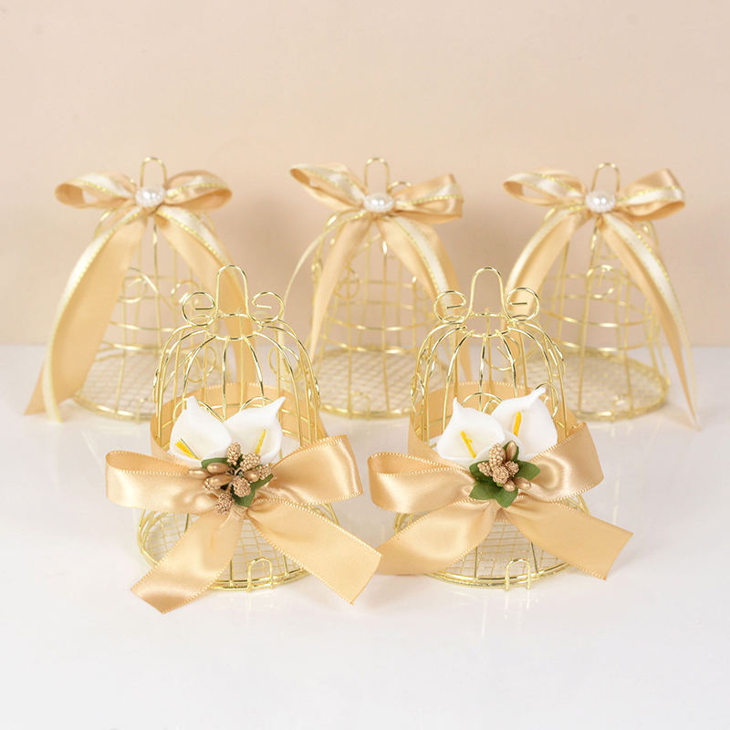 1Pc Mini Metal Gold Bird Cage Candy Boxes Wedding Favors Box for Guests Birthday Party Baby Shower Souvenir Decor Supplies