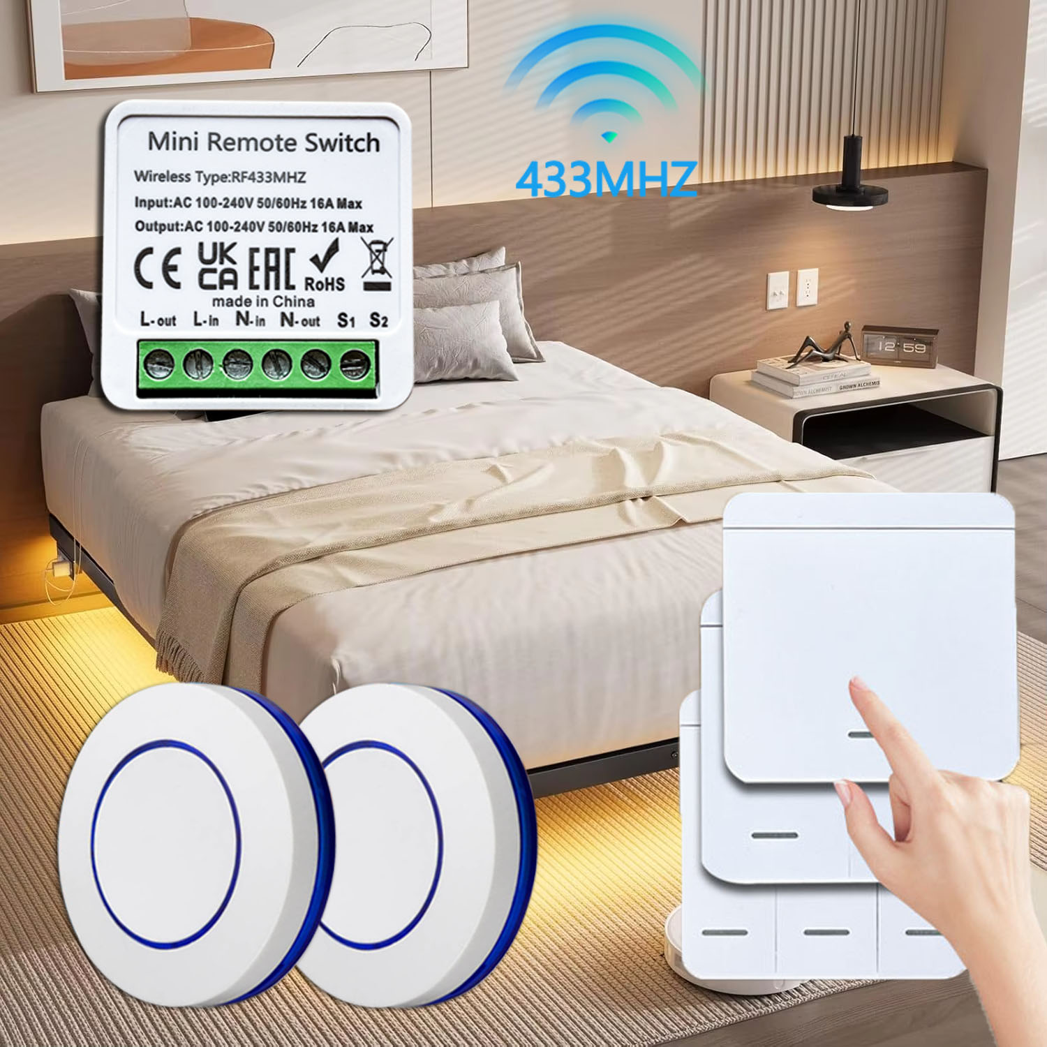 100V~240V 1/2/3 Gang Wall Panel Mini Round Button RF433MHz Smart Switch Wall Panel Switch 16A Relay Receiver Automation Module