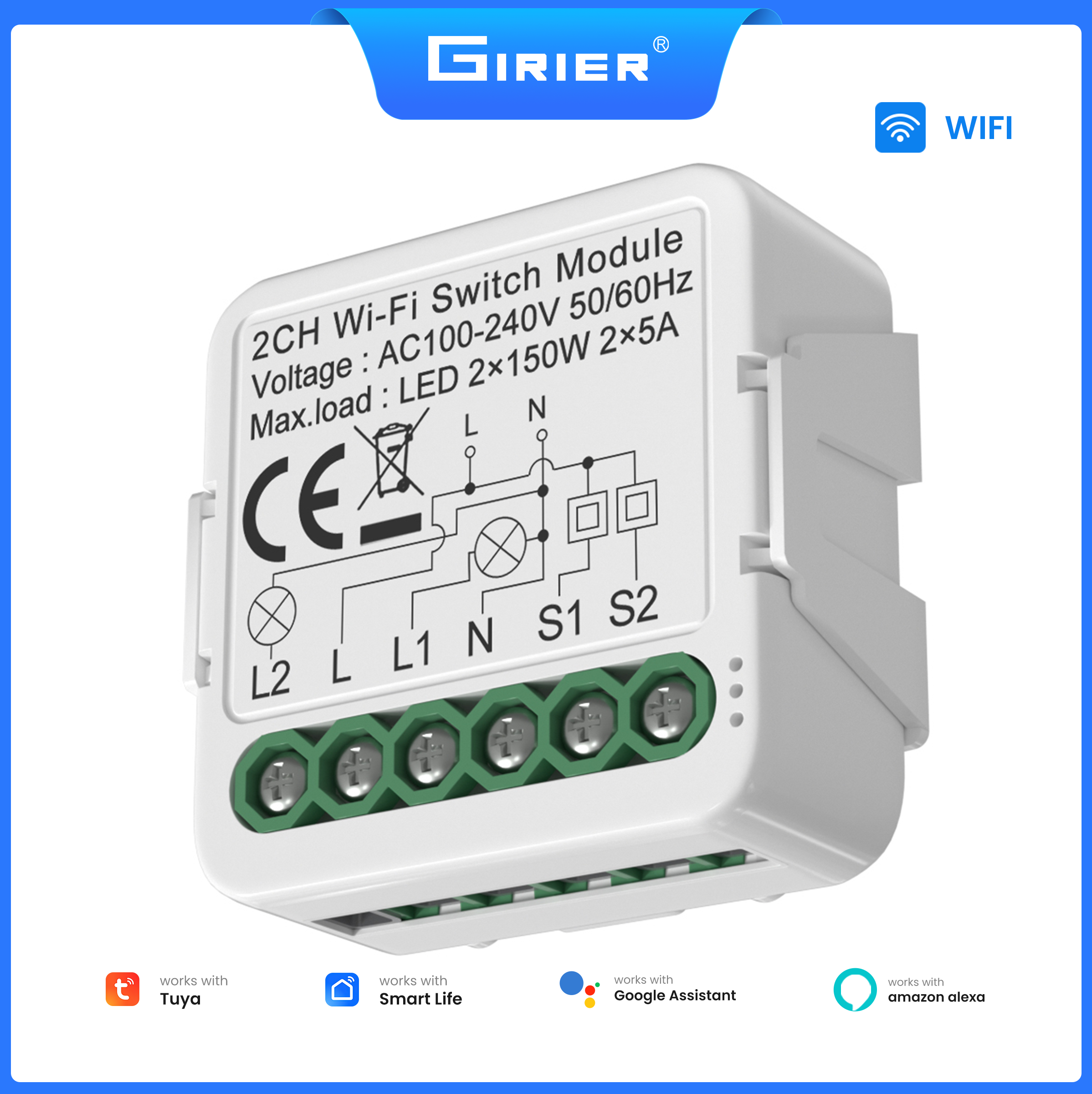 GIRIER Tuya Smart WiFi ZigBee 3.0 Dimmer Switch Module Support Two-way Control Dimmable Switch Compatible with Alexa Home