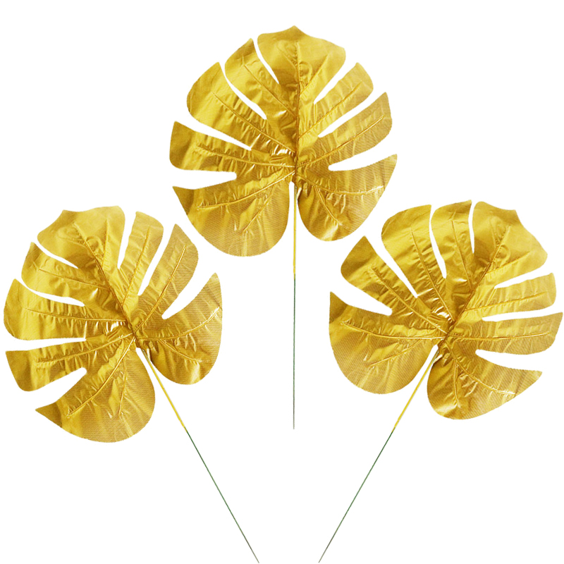 3/6pcs Large Gold Artificial Monstera Turtle Leaves Wedding Decoration Jungle Party Artificial Palm Leaves Hawaiian Party Decor