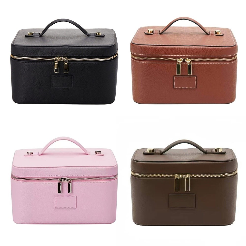 PU Leather Makeup Bag Square Shape Waterproof Camera Storage Bag Removable Divider Large Capacity Makeup Organizer Case