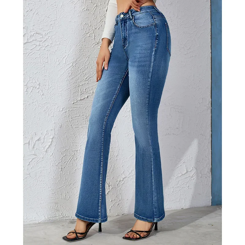 Women Fashion Slim Fit Jeans Hot Sale Girls High Waist Casual Denim Trousers Lady Classic Stretch Thin Bell Bottom Pants