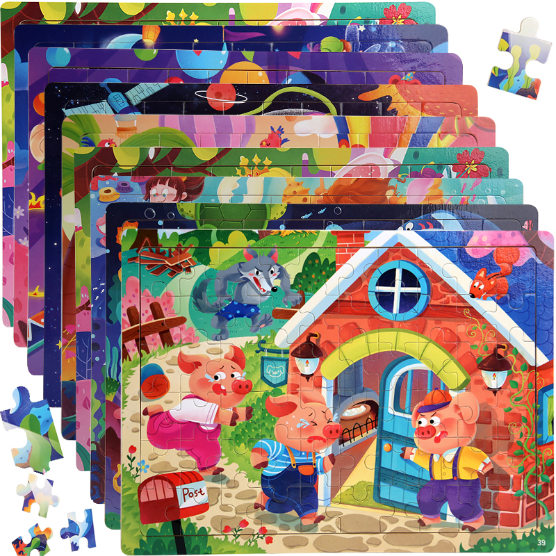 60PCS Wooden Jigsaw Color 3D Puzzle Cartoon Characters Animal Early Educational Learning Logical Thinking Focus Puzzle Toys