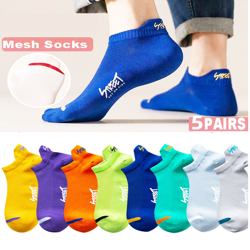 5/10 Pairs Summer Men's Athletic Ankle Socks Breathable Mesh Thin Sports Socks for Running Basketball Cycling