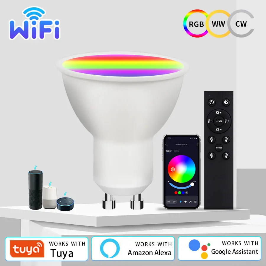 Tuya GU10 LED Bulb RGB CW WW 220V 110V 9W Wifi Smart Dimmable Lamp Smart Life APP Remote Control Works With Alexa Home