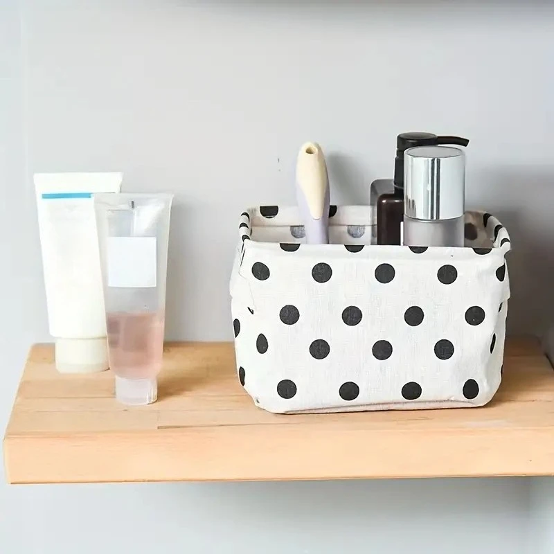 2pcs Cotton And Linen Desktop Storage Box Small Foldable Canvas Storage Basket With Handle Small Fresh Waterproof Storage Basket