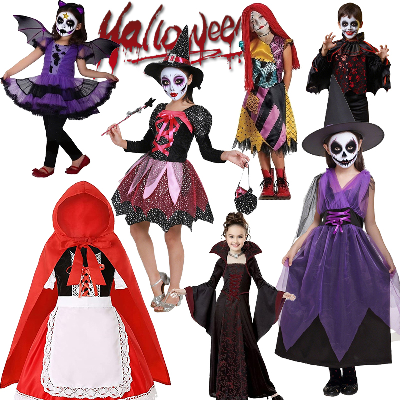 Halloween Costume Girls Witch Ghost Bride Puffy Skirt Vampire Cosplay Dress Kids Carnival Party Clothes Girl's Holiday