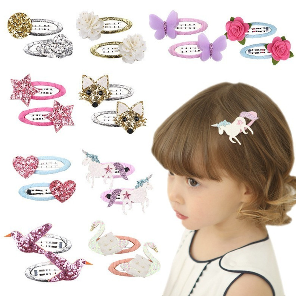 Hair Tie Unicorn Children Newborn Kids Headwear Baby Girl Accessories Hairpin Clip Flower Bird Fox Butterfly Cute Gift