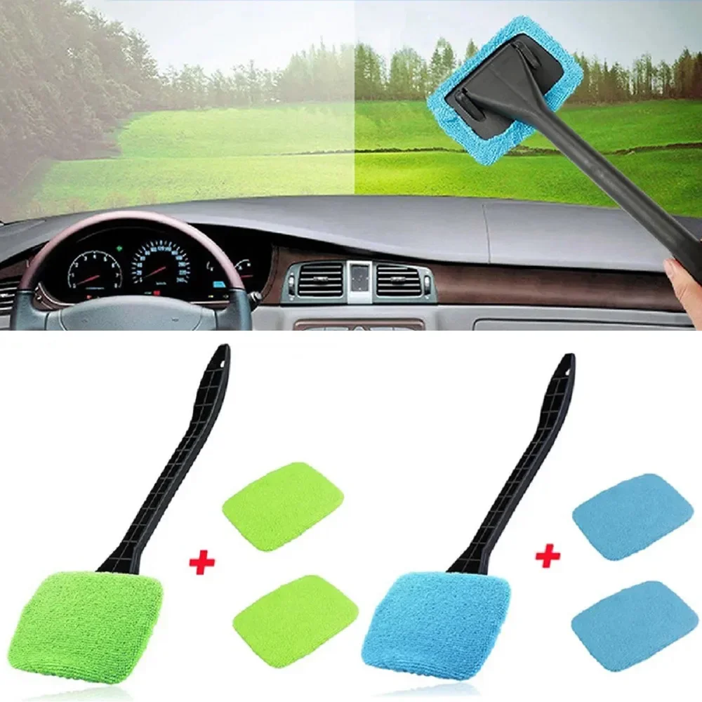 1set New Car Window Cleaner Brush Wind Shield Wiper Inside Interior Auto Glass Mist Wiper With Long Handle Vehicle Cleaning