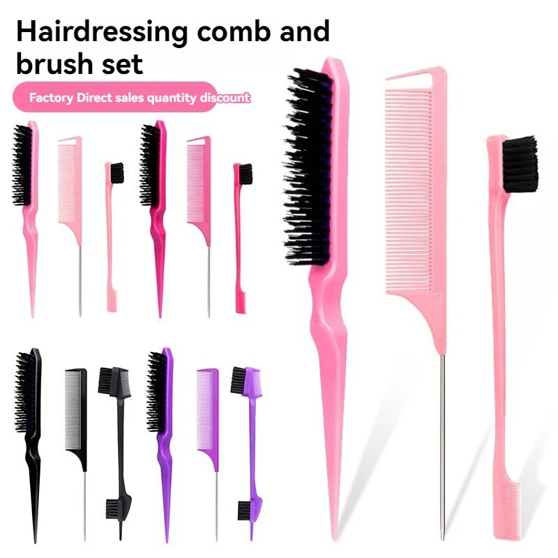 New 3pcs Hair Brush Set Sharp-tail Comb Three-row Hair Comb Steel Needle Mouse Tail Comb Toothbrush Eyebrow Brush Tool