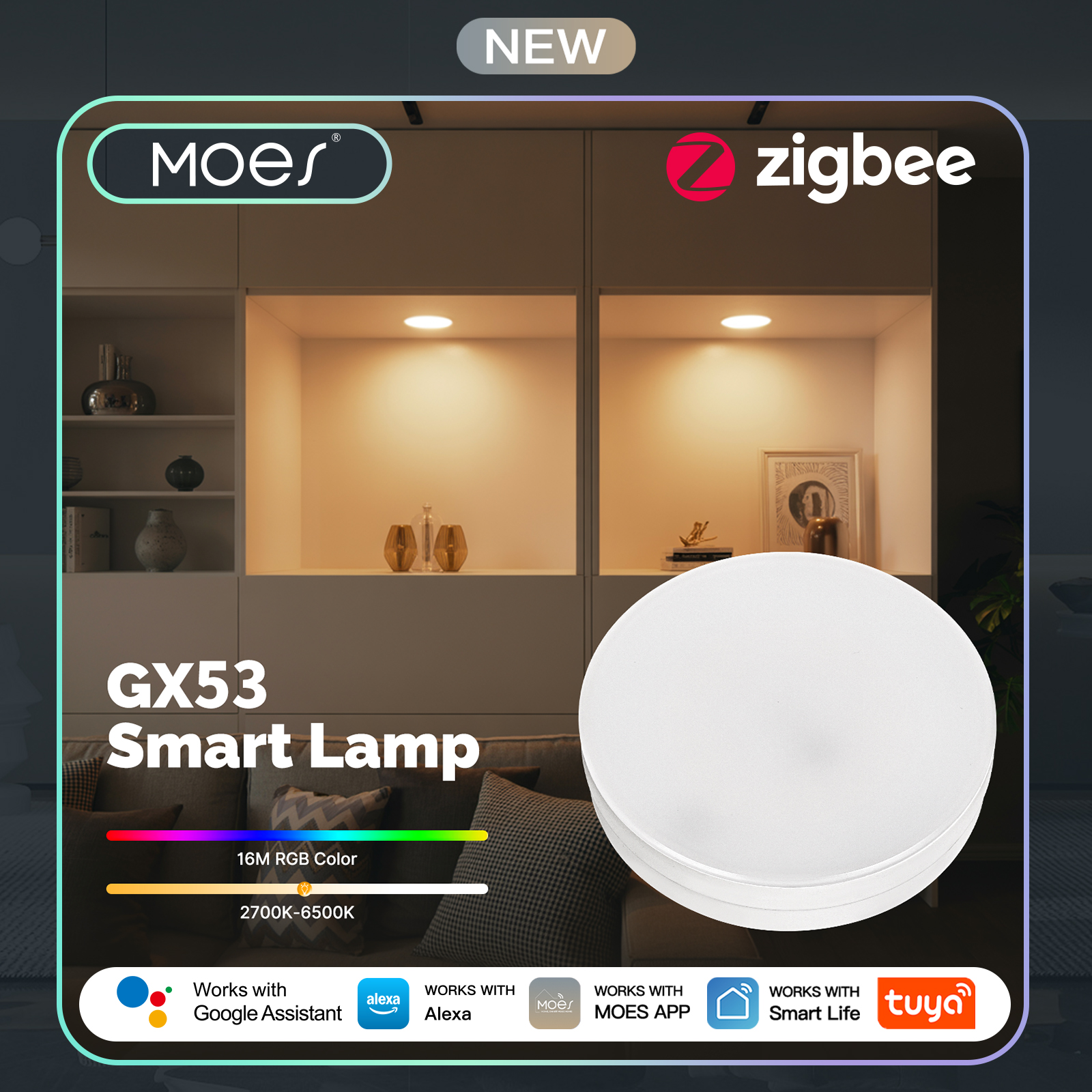 MOES Tuya ZigBee Smart LED Lamp GX53 Light Bulb Color Changing Dimmabl Music Sync Restaurant Cabinet Work With Alexa Home