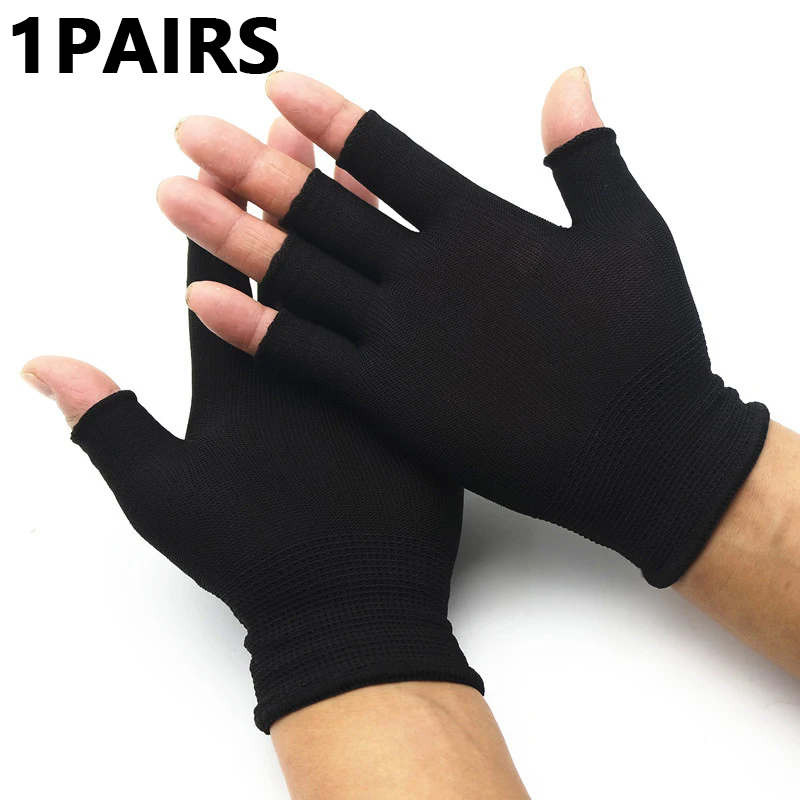 1 Pair of Black Wear-resistant Work Gloves for Women and Men Knitted Nylon Breathable Elastic Outdoor Protective Gloves