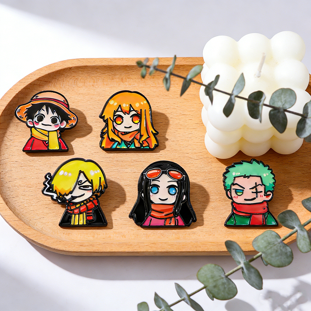 One Piece Themed Enamel Pins Set Luffy Roronoa Nami Brooches for Backpacks Hats Lapels Ideal Cosplay Accessories for Fans