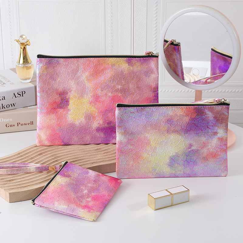 Colorful laser waterproof PU gradient cosmetic bag New minimalist wash bag Fashionable portable multifunctional makeup bag