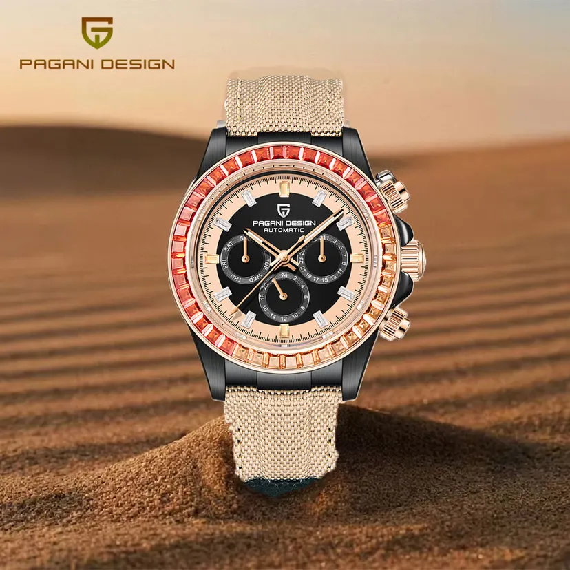 New PAGANI DESIGN 40MM Rainbow bezel Chronograph Luxury Sapphire Automatic Mechanical Watch Stainless Steel Waterproof Clock