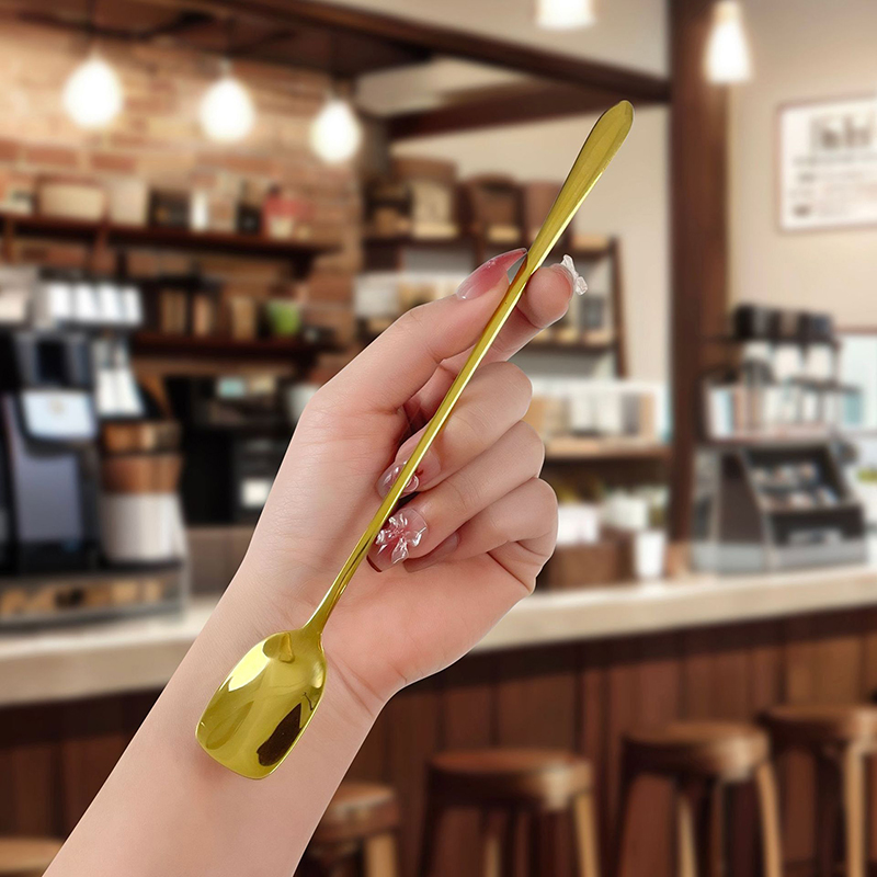 Stainless Steel Round Spoon Net Red Golden Dinner Long Handle Stirring Dessert Spoons For Kitchen Accessories Gadgets