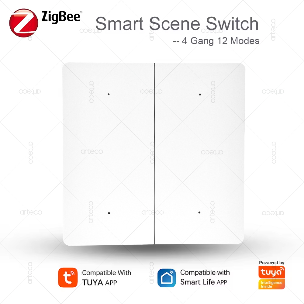 Tuya ZigBee Smart Scene Switch Wireless 12 Scene 4 Gang Push Button Remote Control Switches Automation Scenario For Tuya Devices