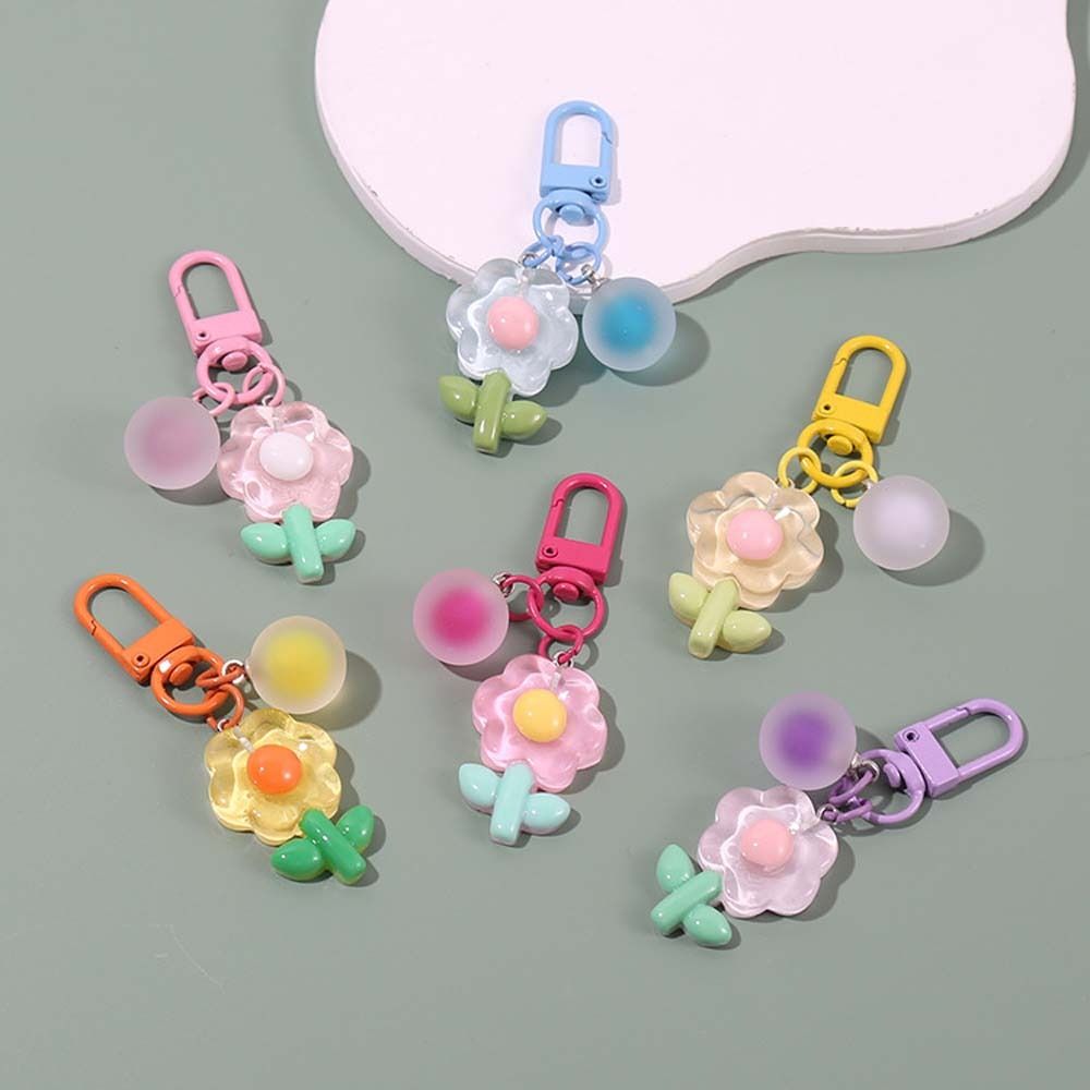 1 PCS Personality Acrylic Flower Key Chain Simple Transparent DIY Chain Pendant Creative Backpack Charms