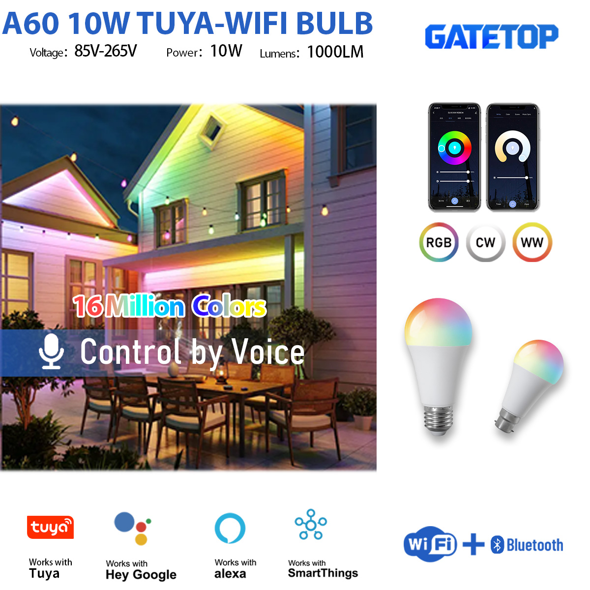1-10PCS 10W B22 E27 RGB Smart LED Bulb Tuya WiFi Colorful AC110V 220V Dimmable Light APP Alexa Home Alice Voice Control lightify