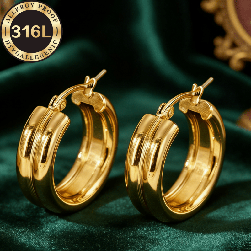 High quality stainless steel hypoallergenic Golden earrings, double ball inner slot line earrings round