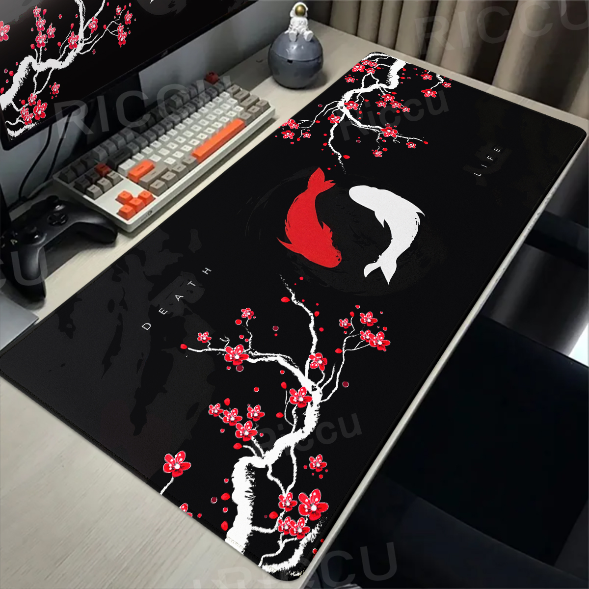 Large Gaming Mouse Pad Koi Fish Table Mat Yin Yang Fish Mousepad Company Big Deskmat 90x40CM Gamer Mausepad Extended Mouse Mat