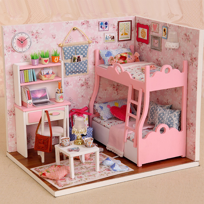 Wooden Mini Miniature Doll House DIY Small House Kit Production Room Princess Toys Home Bedroom Decoration with Furniture