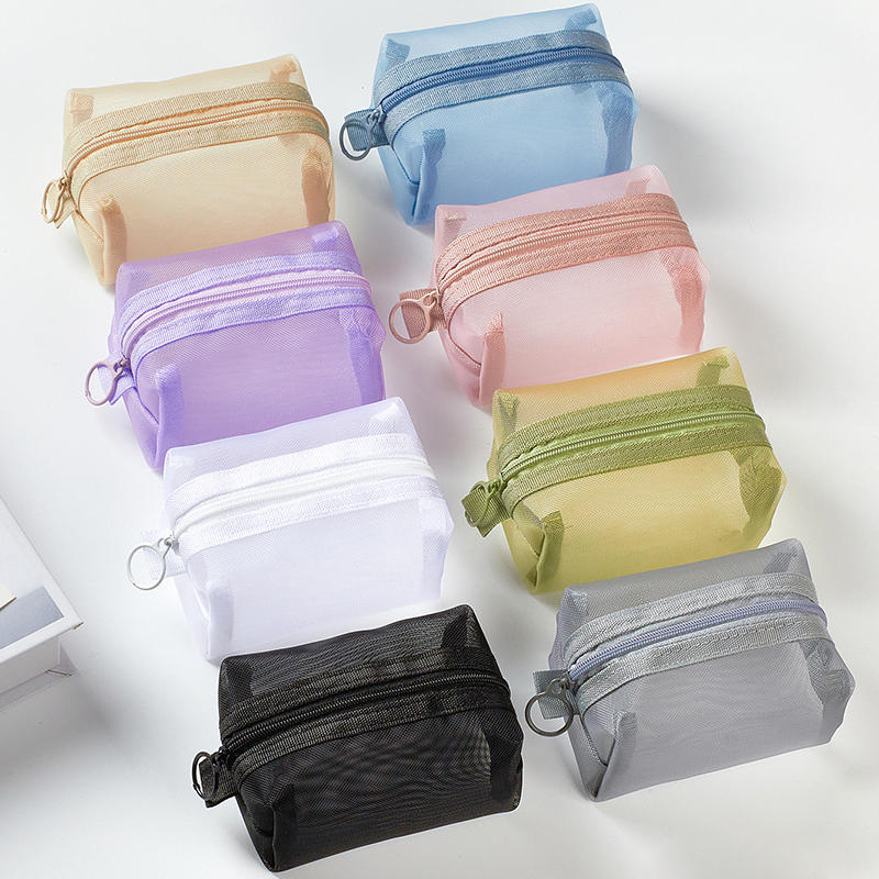 Colorful Mesh Storage Bag Mini Portable Carry On Lipstick Change Bags Headphone Data Cable Zipper Storage Boxes