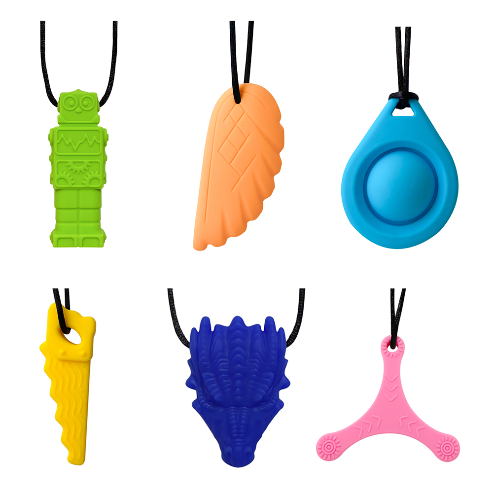 1pcs Gem Silicone Teethers Crystal Chew Necklace Sensory Pandent Chewing Toy for Kids Boys Girls Autism