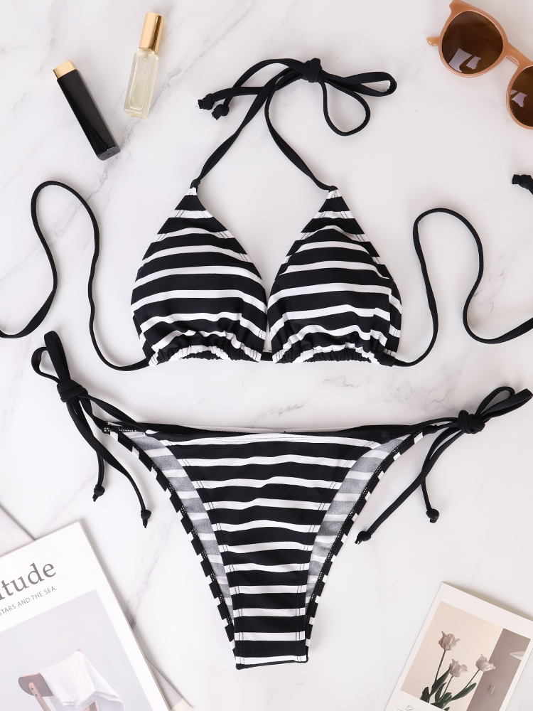 Two Piece Set Triangle Bandage Female Beachwear Summer Black And White Striped Bikini Swimsuit Beach Women's Style Bikini