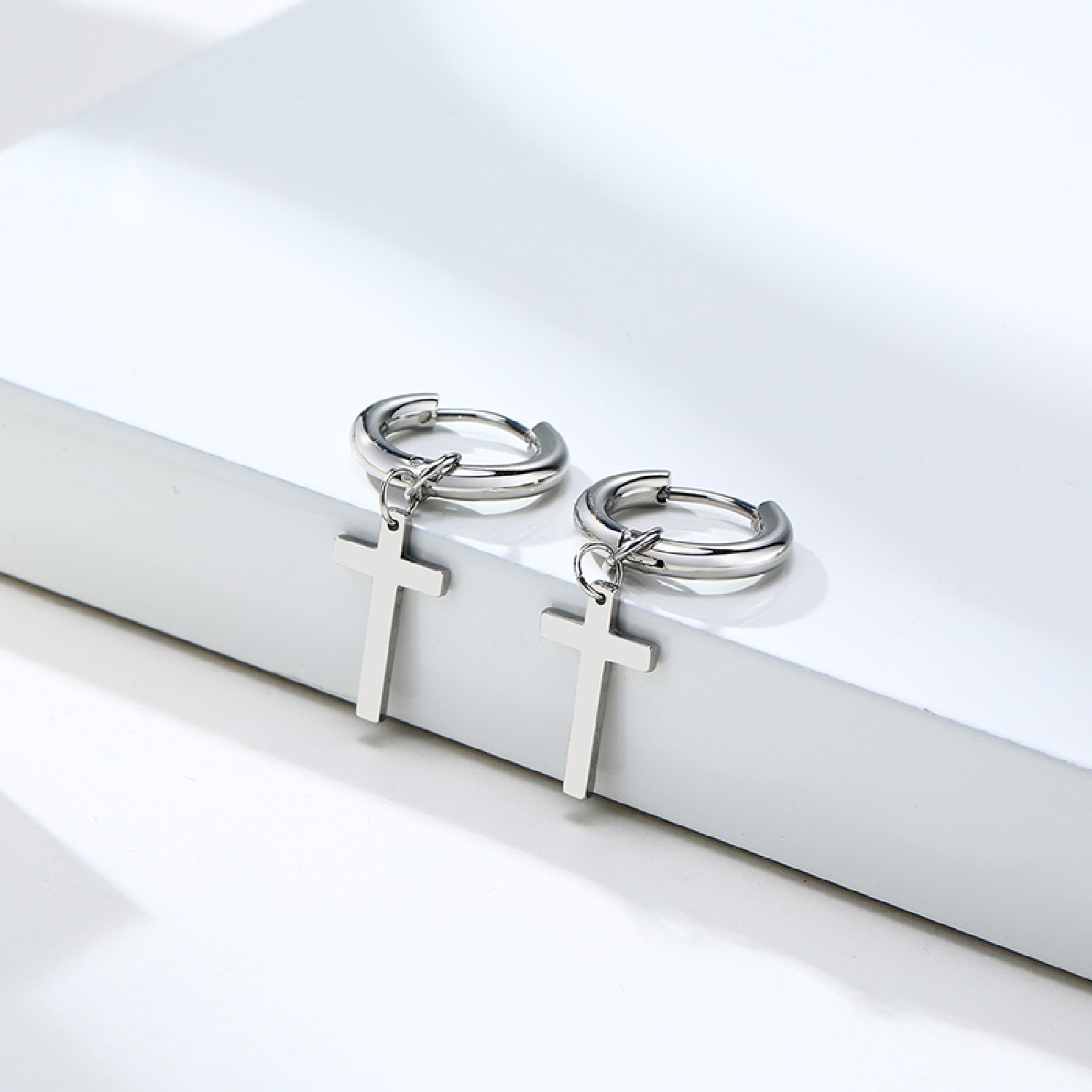 1 Pairs Stainless Steel Earring with Cross Charm for Guys Men's Jewelry