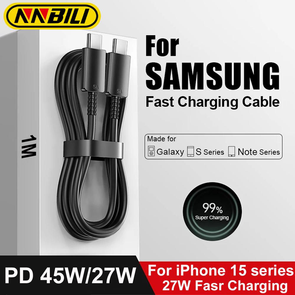 NNBILI 45W USB Type C Cable For S24/A54/A53 PD 27W For iPhone 15 series 5A Fast Charging Dual USB C Cable Date Wire Cord