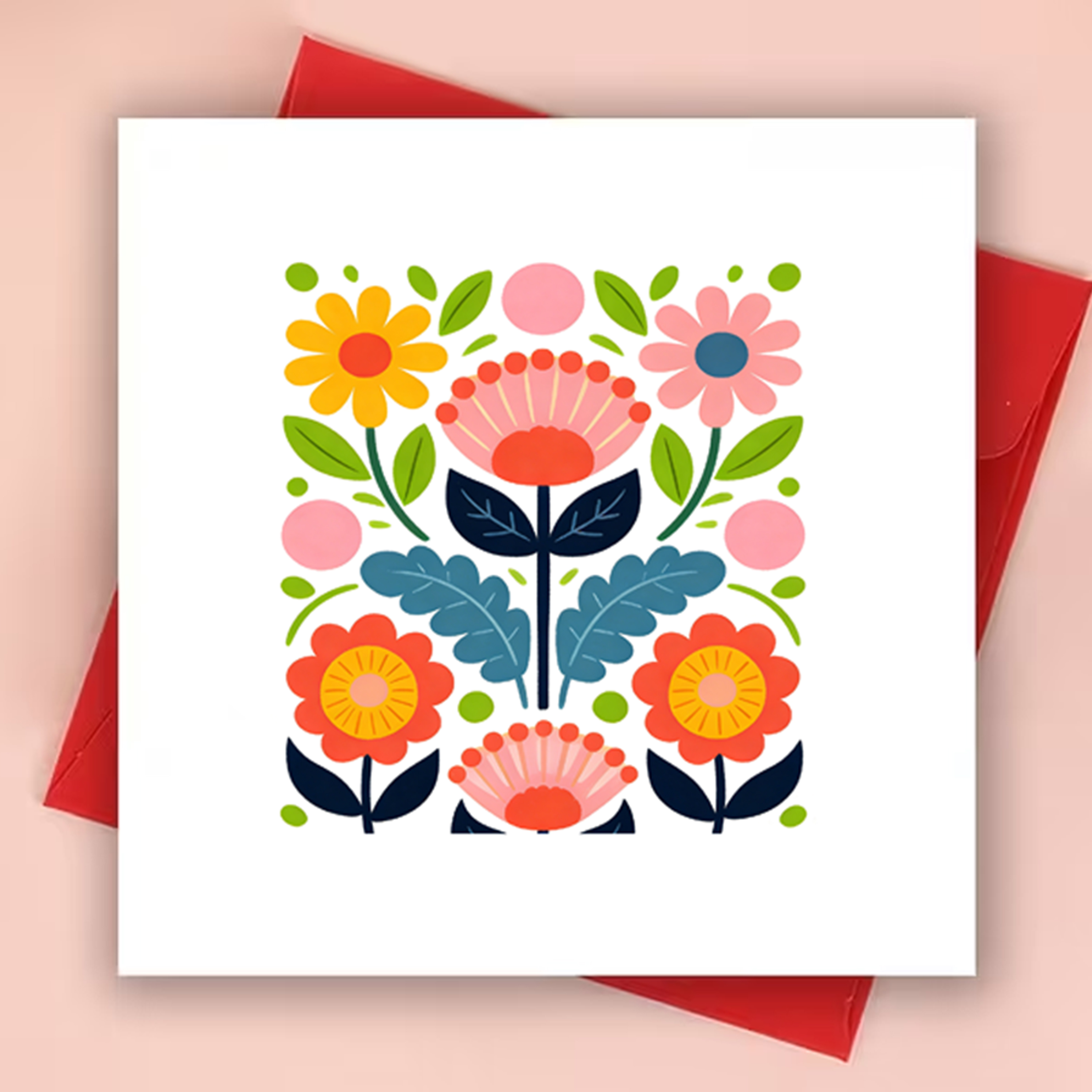 2Pcs (1Pcs Greeting Card + 1Pcs Envelope), Square Greeting Card and Envelope, White Greeting Card, Minimalist Style Thank You Card, with Cartoon Flower Design, Especially Suitable for Birthdays, Anniversaries, Retirement Celebrations, and New Year Cele...