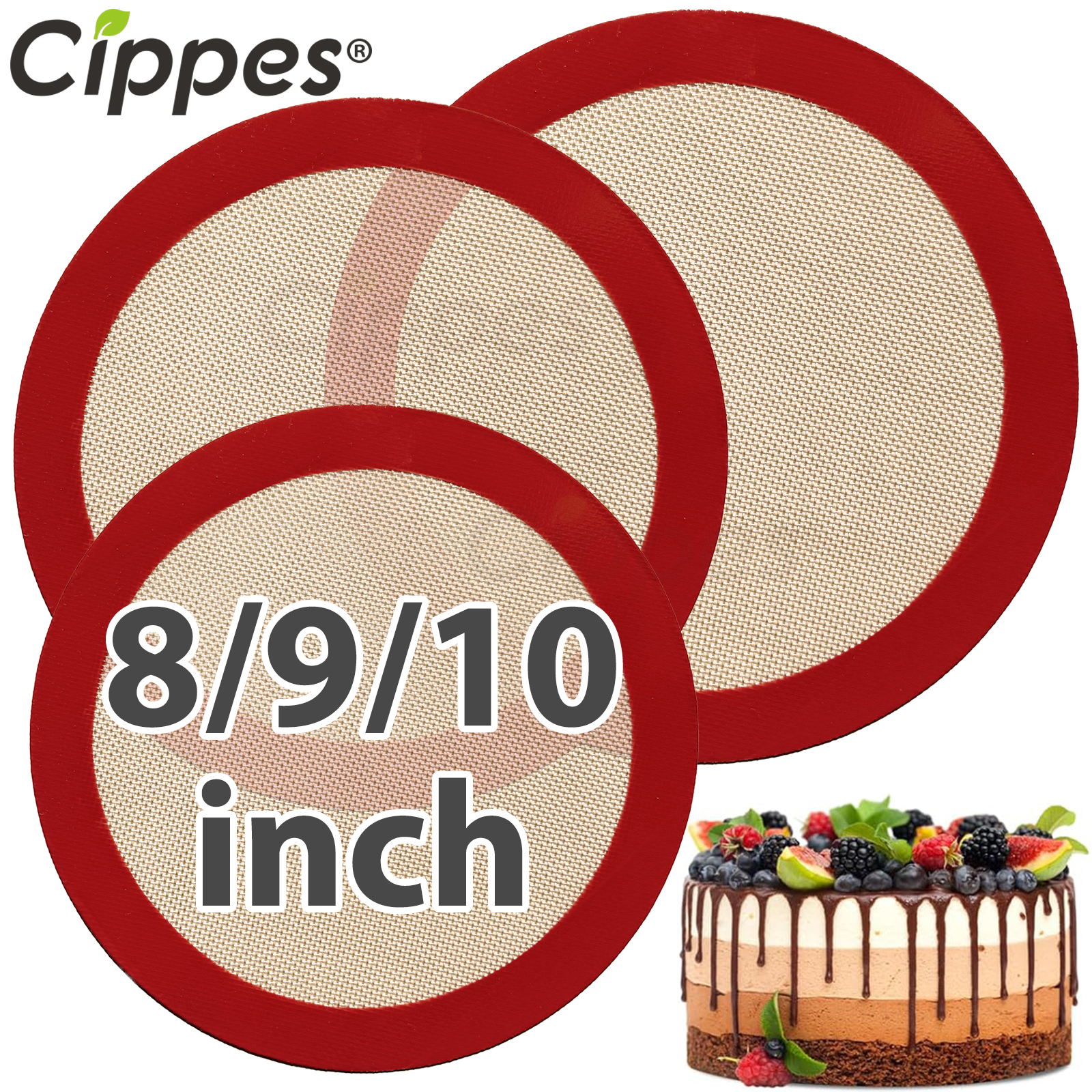 8/9/10inch Round Silicone Baking Mat, Non-Stick Reusable Sheet Liners for Air Fryer, Oven, Baking Pans, for Cake/Pizza/Pastry