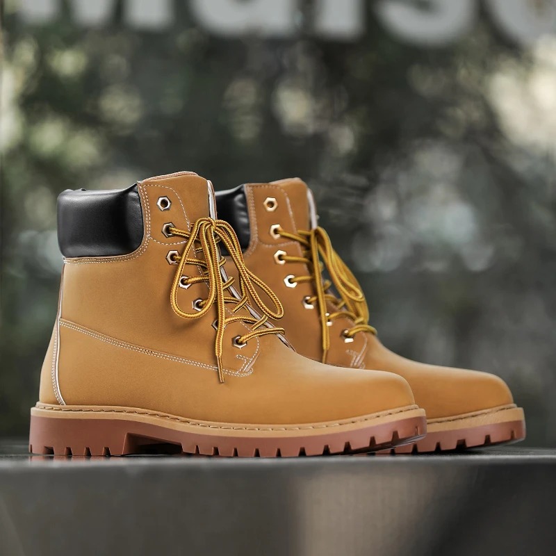 Men's All-season Flat Low-heeled Retro Style Casual Lace-up Leather Mid-top High-quality Brand Design Outdoor Work Boots
