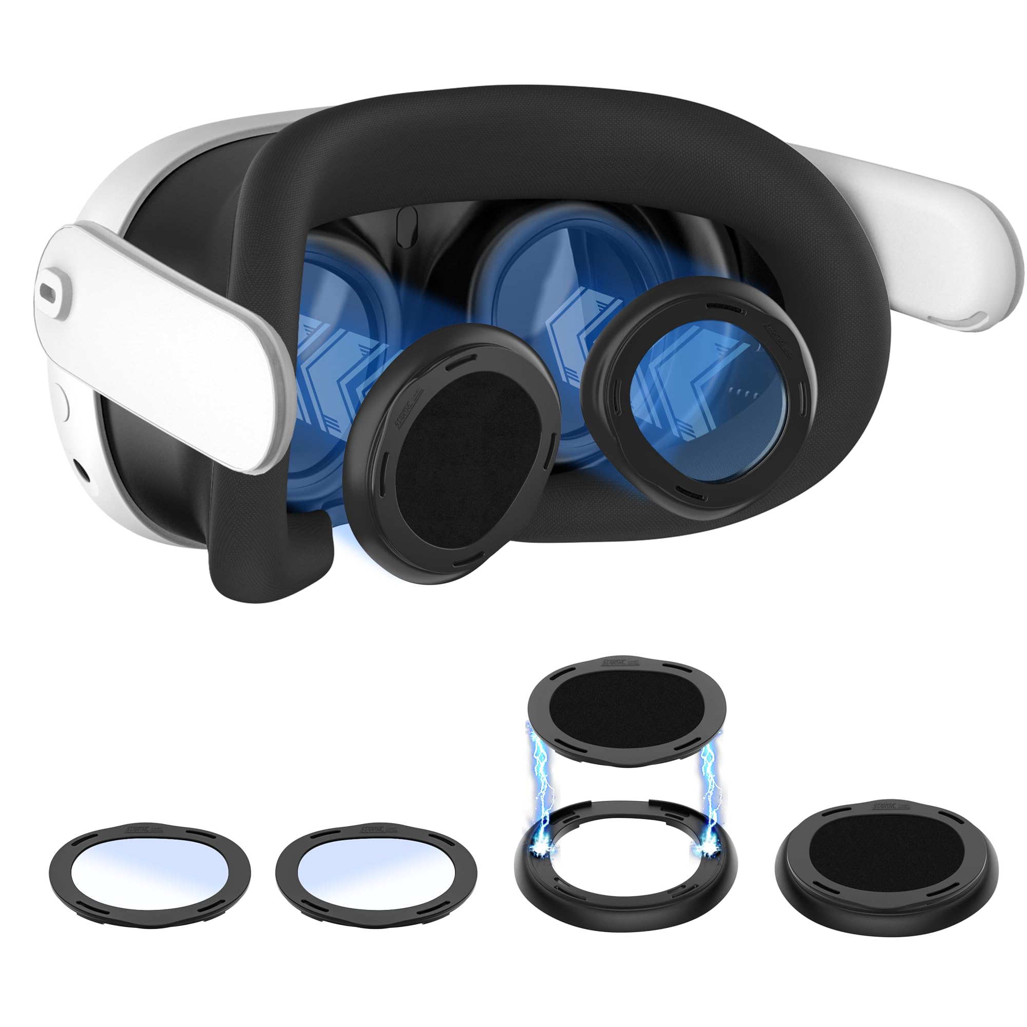 Lens Protector Cover Kit for Meta Quest 3, Blue Light Blocking Glasses with Glasses Spacer for Oculus Quest 3 Protector Ring